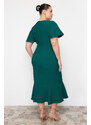 Trendyol Curve Dark Green Finike Woven Plus Size Dress