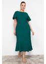 Trendyol Curve Dark Green Finike Woven Plus Size Dress