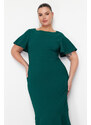 Trendyol Curve Dark Green Finike Woven Plus Size Dress