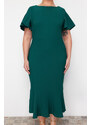 Trendyol Curve Dark Green Finike Woven Plus Size Dress