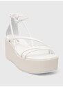 Kožené sandály Calvin Klein WEDGE SANDAL 30 LTH dámské, bílá barva, na platformě, HW0HW01949