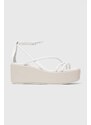 Kožené sandály Calvin Klein WEDGE SANDAL 30 LTH dámské, bílá barva, na platformě, HW0HW01949