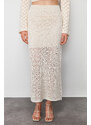 Trendyol Stone Midi Lined Openwork/Perforated Knitwear Skirt