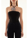 Trendyol Black Shiny Stone Rose Accessory Bodysuit