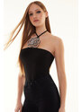 Trendyol Black Shiny Stone Rose Accessory Bodysuit