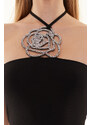 Trendyol Black Shiny Stone Rose Accessory Bodysuit