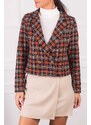 armonika Women's Orange Double Breasted Collar Tweed Crop Jacket