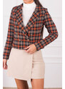 armonika Women's Orange Double Breasted Collar Tweed Crop Jacket