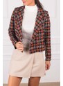 armonika Women's Orange Double Breasted Collar Tweed Crop Jacket