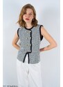 Laluvia Black-Bone Bias Striped Vest