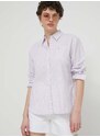 Košile s příměsí lnu Tommy Jeans fialová barva, relaxed, s klasickým límcem