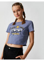 Koton Printed Crop T-Shirt, Crew Neck Short Sleeves