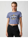 Koton Printed Crop T-Shirt, Crew Neck Short Sleeves