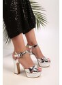 Shoeberry Women's Iean Silver Mirrored Platform Heels