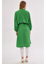 armonika Women's Green Ennea Trench Coat Sleeves Pleated Belted Cuff Laced Detail