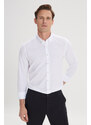 AC&Co / Altınyıldız Classics Men's White Slim Fit Narrow Cut 100% Cotton Dobby Button Collar Casual Shirt