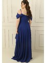 By Saygı Rope Straps Frill Front Low Sleeve Lined Plus Size Chiffon Dress