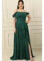 By Saygı Rope Straps Frill Front Low Sleeve Lined Plus Size Chiffon Dress