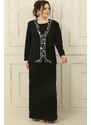 By Saygı Sleeveless Lined Long Dress Front Foiled Sequin Jacket Plus Size Crepe 2-Piece Suit