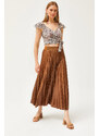 Olalook Milk Brown Leather Look A-Line Pleat Skirt