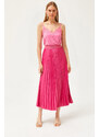 Olalook A-Line Pleated Skirt With Fuchsia Leather Look