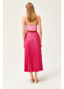 Olalook A-Line Pleated Skirt With Fuchsia Leather Look