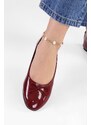 Shoeberry Women's Baily Burgundy Patent Leather Bow Daily Flats