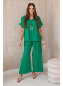 K-Fashion Komplet s náhrdelníkem halenka + kalhoty zelený