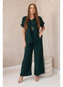 K-Fashion Komplet s náhrdelníkem halenka + kalhoty tmavě zelená