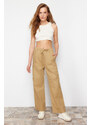 Trendyol Camel Elastic Waist Parachute High Waist Jeans