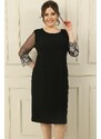 By Saygı Plus Size Lined Dress With Tulle Beads And Floral Embroidery On The Sleeves