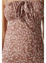 Happiness İstanbul Women's Vivid Mink Floral Slit Summer Knitted Dress