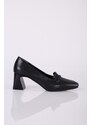 Shoeberry Women's Wolfe Black Skin Casual Heel Shoes