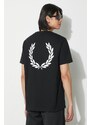 Bavlněné tričko Fred Perry Rear Powder Laurel Graphic Tee černá barva, s aplikací, M7784.102