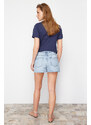 Trendyol Blue More Sustainble Ripped High Waist Shorts