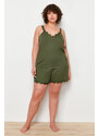 Trendyol Curve Green Lace Detailed Short Knitted Pajamas Set