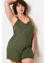 Trendyol Curve Green Lace Detailed Short Knitted Pajamas Set