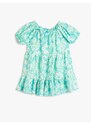 Koton Floral Linen Dress with Balloon Sleeves Tiered