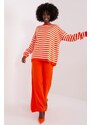 MladaModa 2-dílná souprava pruhovaného svetru a kalhot model 20961 oranžová