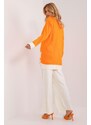 MladaModa 2-dílná souprava pruhovaného svetru a kalhot model 48105 oranžová