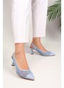 Shoeberry Women's Rella Baby Blue Mesh Stiletto Heel Shoes.