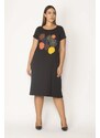 Şans Women's Plus Size Black Embroidered Viscose Dress