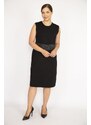 Şans Women's Plus Size Black Waist Silvery Detailed Dress