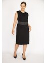Şans Women's Plus Size Black Waist Silvery Detailed Dress