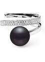 Noblesní prsten s pravou černou perlou a zirkony Planet Shop