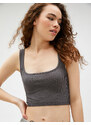 Koton Crop Singlets Square Neck Pile Piping Detailed