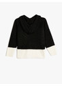 Koton Hooded Knitwear Sweater Color Block Embroidered Long Sleeve