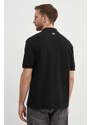Bavlněné polo tričko Lacoste černá barva, s aplikací