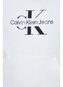 Bavlněná mikina Calvin Klein Jeans pánská, bílá barva, s kapucí, s potiskem