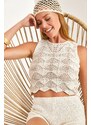 Bianco Lucci Women's Openwork Tricot Knitted Blouse